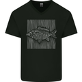 Carp Lines Fishing Fisherman Fish Angling Mens V-Neck Cotton T-Shirt Black