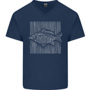 Carp Lines Fishing Fisherman Fish Angling Mens V-Neck Cotton T-Shirt Navy Blue