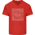 Carp Lines Fishing Fisherman Fish Angling Mens V-Neck Cotton T-Shirt Red