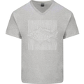 Carp Lines Fishing Fisherman Fish Angling Mens V-Neck Cotton T-Shirt Sports Grey