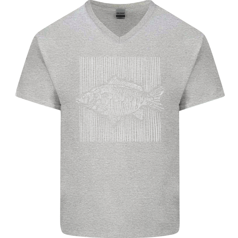 Carp Lines Fishing Fisherman Fish Angling Mens V-Neck Cotton T-Shirt Sports Grey