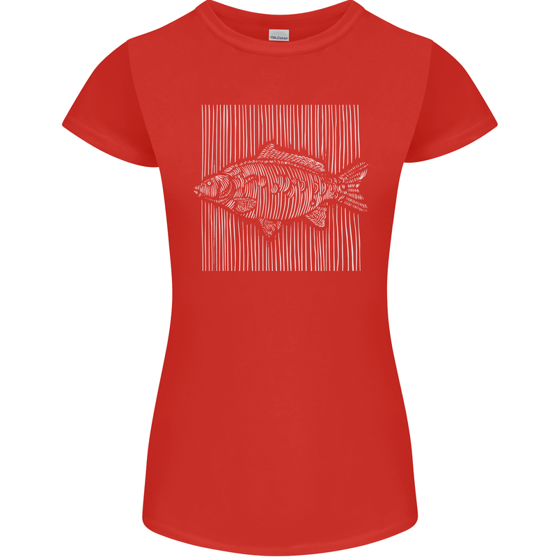 Carp Lines Fishing Fisherman Fish Angling Womens Petite Cut T-Shirt Red