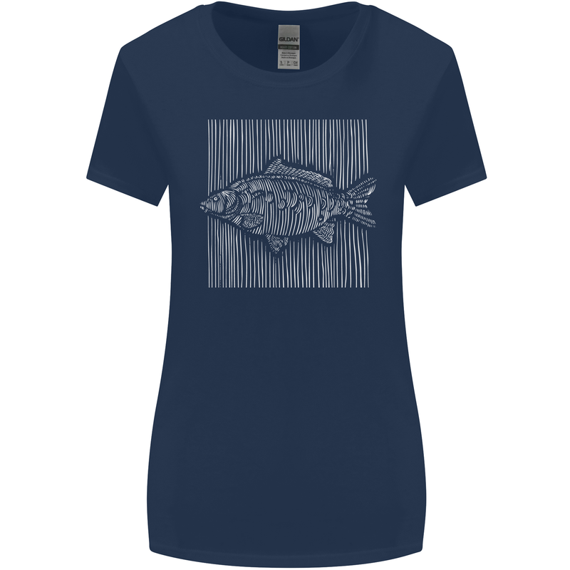 Carp Lines Fishing Fisherman Fish Angling Womens Wider Cut T-Shirt Navy Blue