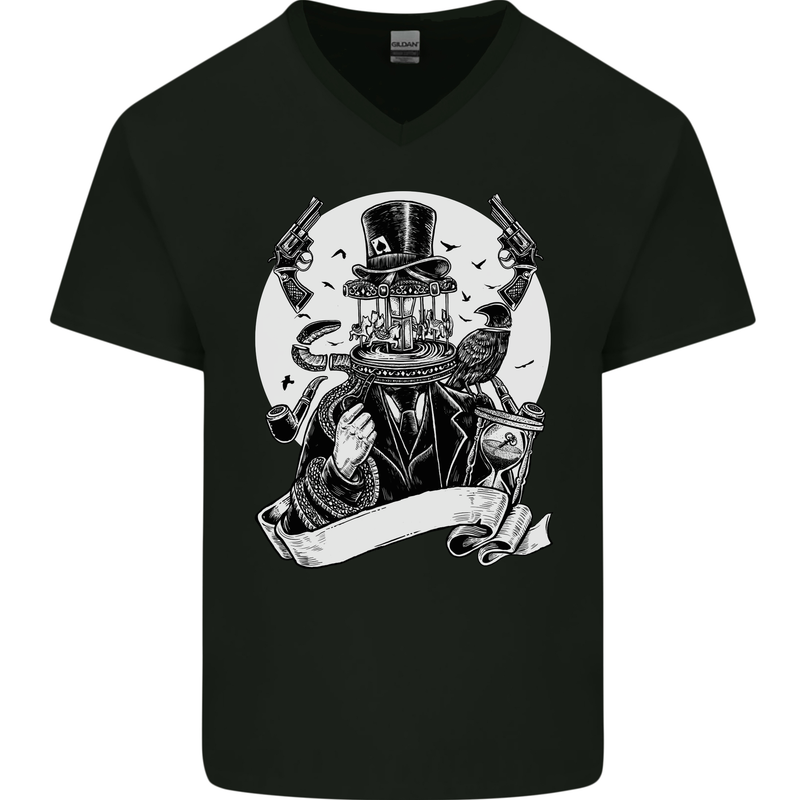 Carrousel Head Weird Man With Guns Mens V-Neck Cotton T-Shirt Black