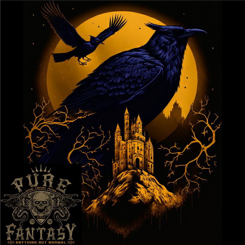 A Raven & Haunted House Moon Halloween Mens Cotton T-Shirt Tee Top