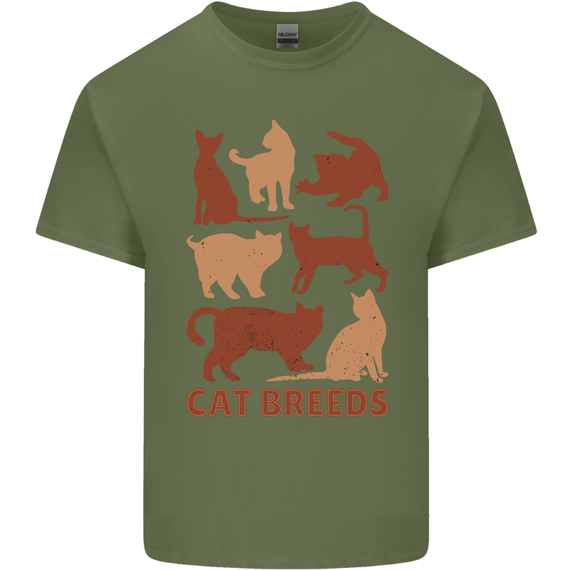 Cat Breeds Mens Cotton T-Shirt Tee Top Military Green