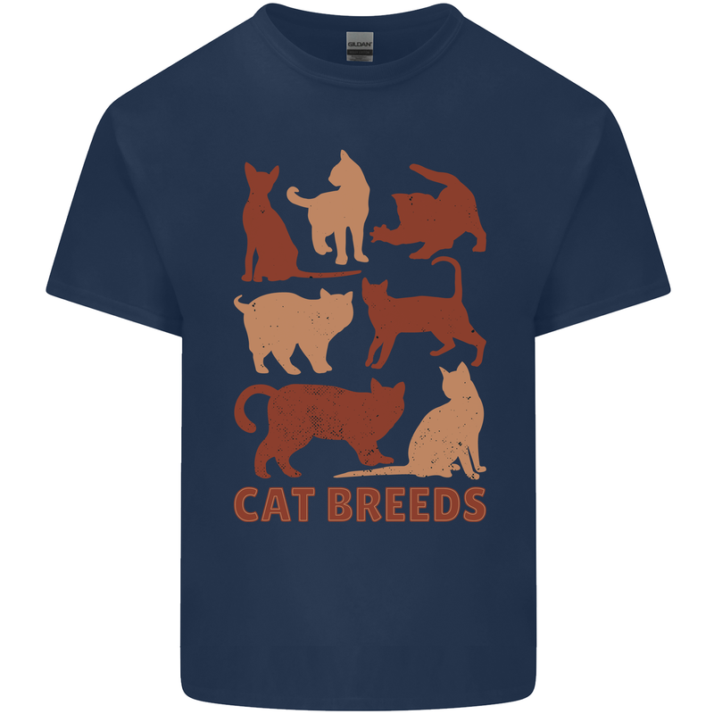 Cat Breeds Mens Cotton T-Shirt Tee Top Navy Blue