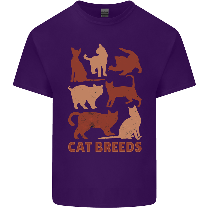 Cat Breeds Mens Cotton T-Shirt Tee Top Purple