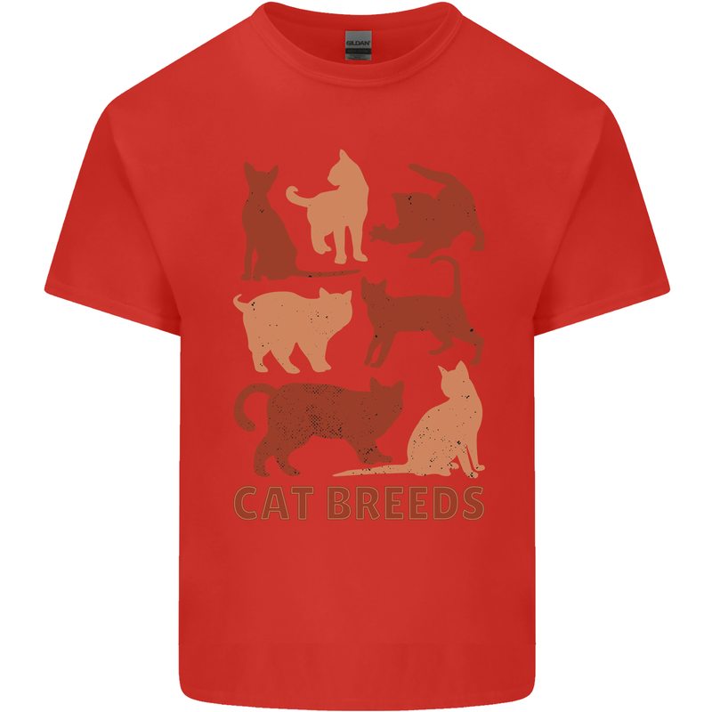 Cat Breeds Mens Cotton T-Shirt Tee Top Red