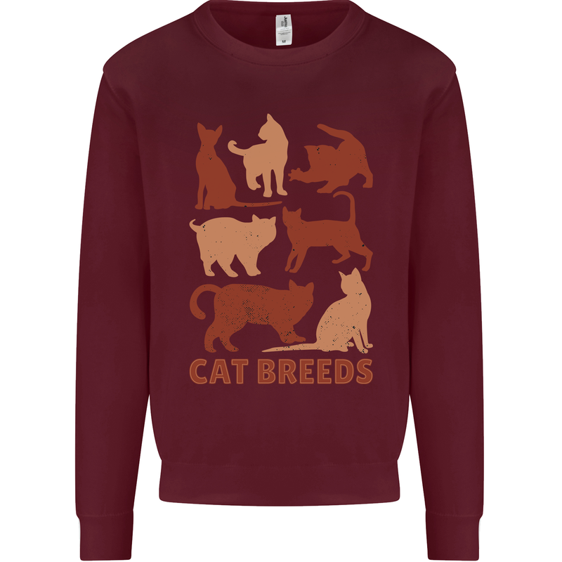 Cat Breeds Mens Sweatshirt Jumper Maroon