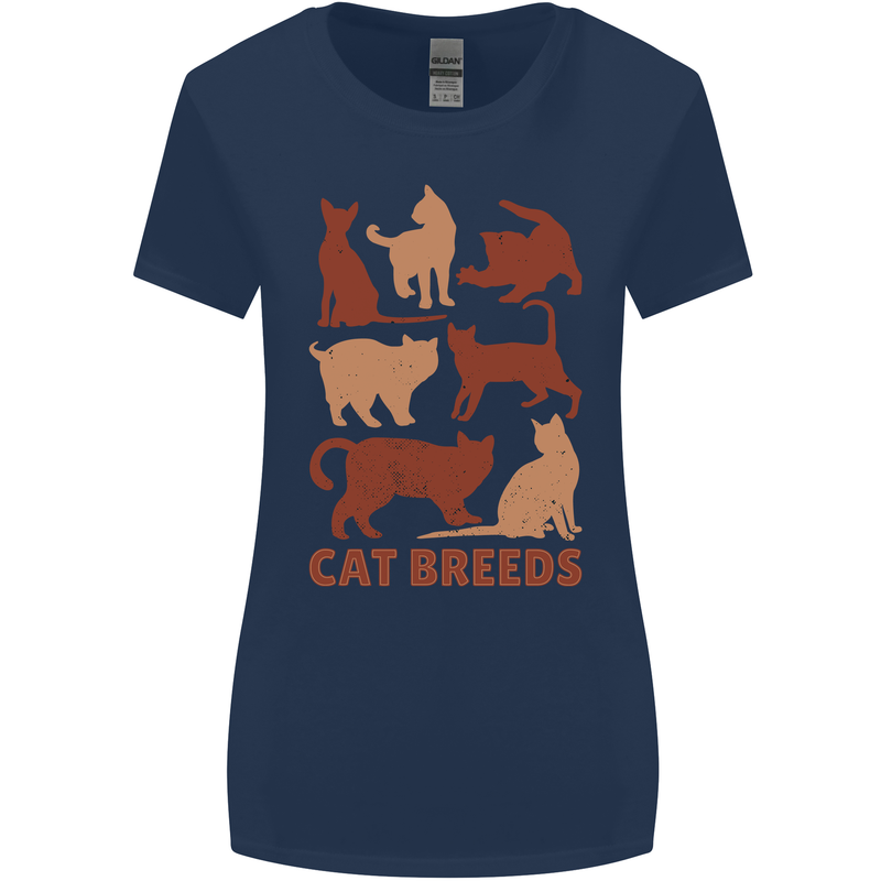 Cat Breeds Womens Wider Cut T-Shirt Navy Blue