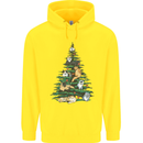 Cat Christmas Tree Childrens Kids Hoodie Yellow