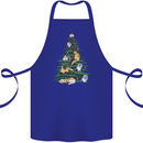 Cat Christmas Tree Cotton Apron 100% Organic Royal Blue