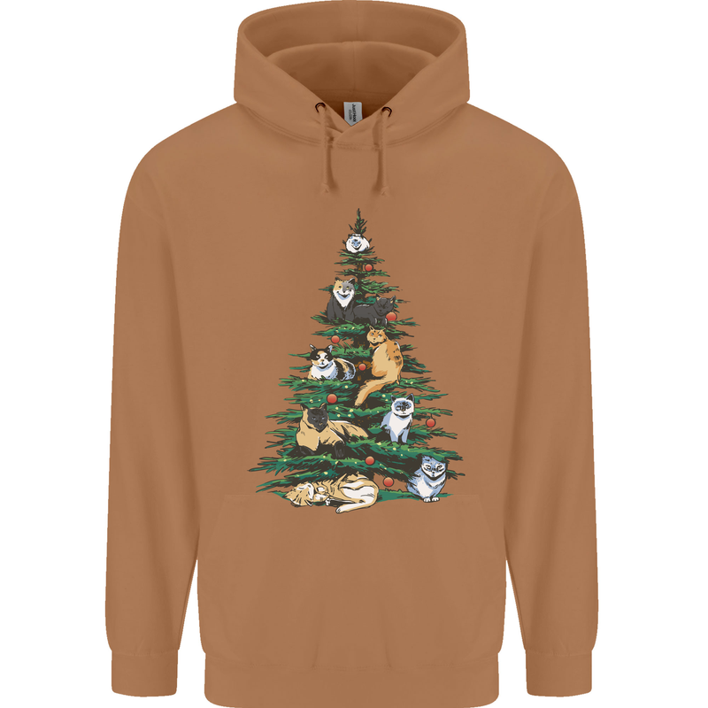 Cat Christmas Tree Mens 80% Cotton Hoodie Caramel Latte