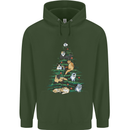 Cat Christmas Tree Mens 80% Cotton Hoodie Forest Green