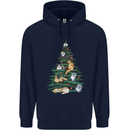 Cat Christmas Tree Mens 80% Cotton Hoodie Navy Blue