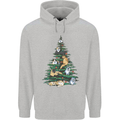 Cat Christmas Tree Mens 80% Cotton Hoodie Sports Grey