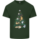 Cat Christmas Tree Mens Cotton T-Shirt Tee Top Forest Green
