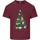Cat Christmas Tree Mens Cotton T-Shirt Tee Top Maroon