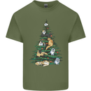 Cat Christmas Tree Mens Cotton T-Shirt Tee Top Military Green