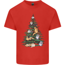 Cat Christmas Tree Mens Cotton T-Shirt Tee Top Red