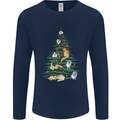 Cat Christmas Tree Mens Long Sleeve T-Shirt Navy Blue