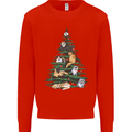 Cat Christmas Tree Mens Sweatshirt Jumper Bright Red
