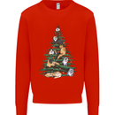 Cat Christmas Tree Mens Sweatshirt Jumper Bright Red