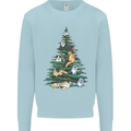 Cat Christmas Tree Mens Sweatshirt Jumper Light Blue