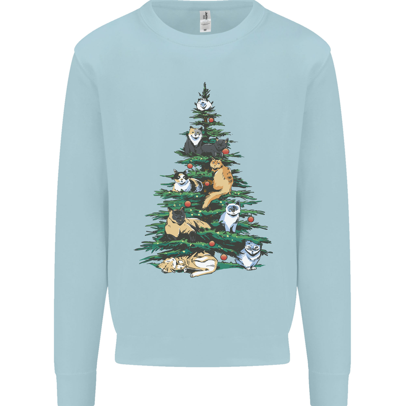 Cat Christmas Tree Mens Sweatshirt Jumper Light Blue