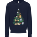 Cat Christmas Tree Mens Sweatshirt Jumper Navy Blue