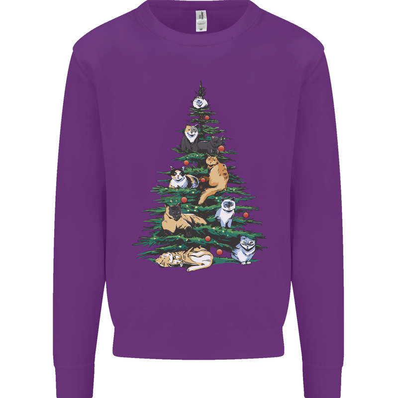 Cat Christmas Tree Mens Sweatshirt Jumper Purple
