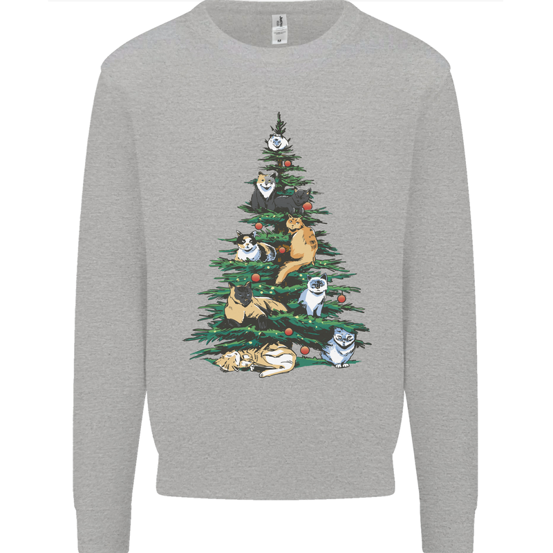 Cat Christmas Tree Mens Sweatshirt Jumper Sports Grey