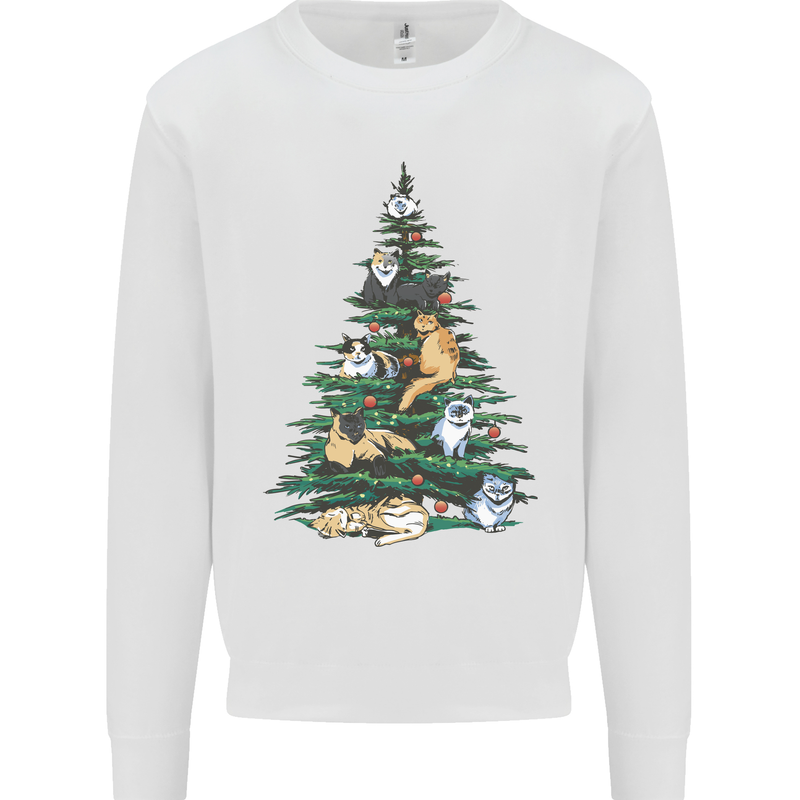 Cat Christmas Tree Mens Sweatshirt Jumper White