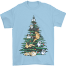 Cat Christmas Tree Mens T-Shirt Cotton Gildan Light Blue