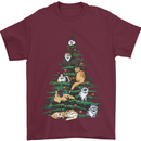 Cat Christmas Tree Mens T-Shirt Cotton Gildan Maroon