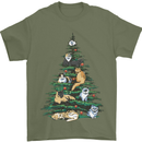 Cat Christmas Tree Mens T-Shirt Cotton Gildan Military Green