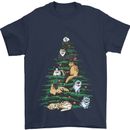 Cat Christmas Tree Mens T-Shirt Cotton Gildan Navy Blue