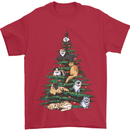 Cat Christmas Tree Mens T-Shirt Cotton Gildan Red