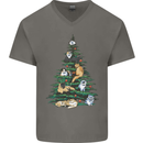 Cat Christmas Tree Mens V-Neck Cotton T-Shirt Charcoal