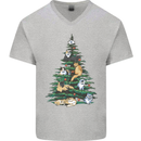 Cat Christmas Tree Mens V-Neck Cotton T-Shirt Sports Grey