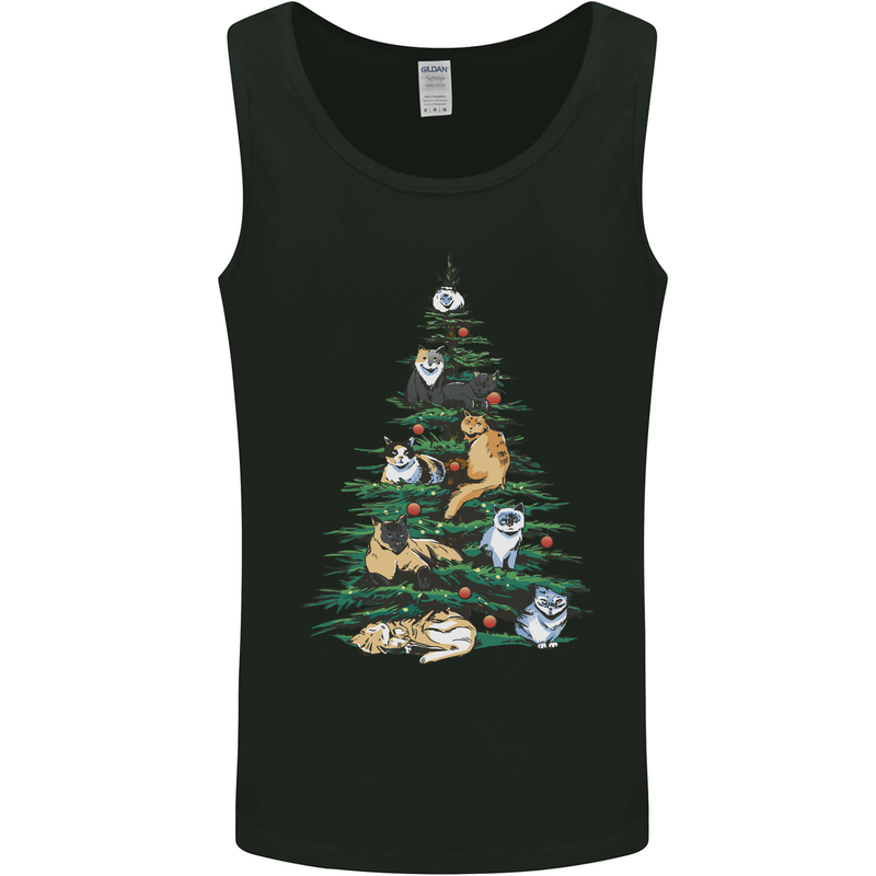 Cat Christmas Tree Mens Vest Tank Top Black