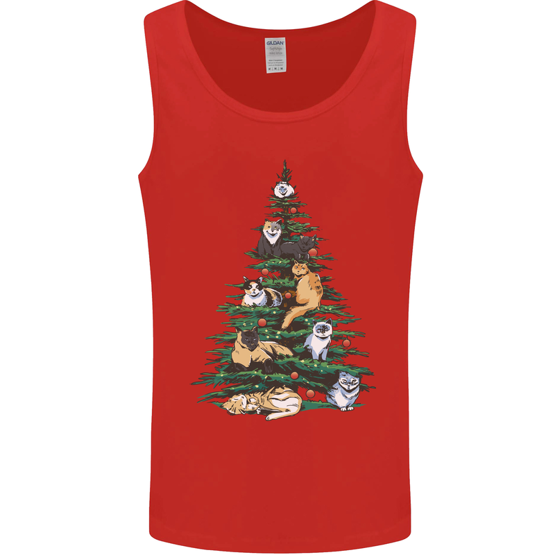 Cat Christmas Tree Mens Vest Tank Top Red