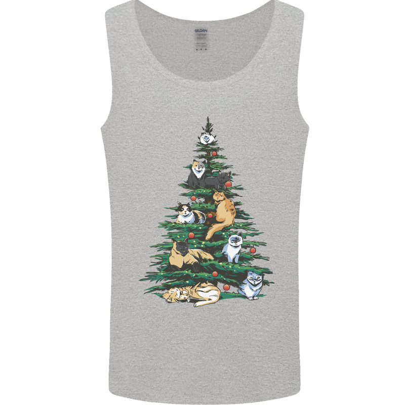 Cat Christmas Tree Mens Vest Tank Top Sports Grey