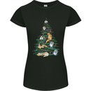 Cat Christmas Tree Womens Petite Cut T-Shirt Black