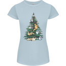 Cat Christmas Tree Womens Petite Cut T-Shirt Light Blue