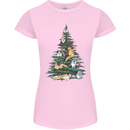 Cat Christmas Tree Womens Petite Cut T-Shirt Light Pink