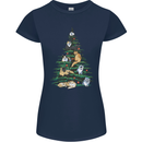 Cat Christmas Tree Womens Petite Cut T-Shirt Navy Blue