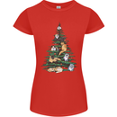 Cat Christmas Tree Womens Petite Cut T-Shirt Red