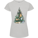Cat Christmas Tree Womens Petite Cut T-Shirt Sports Grey